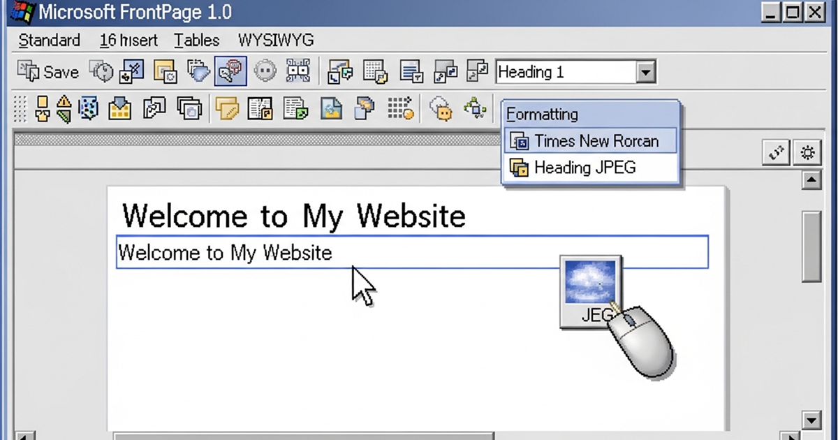 Microsoft FrontPage 1.0 WYSIWYG web builder interface from 1995.