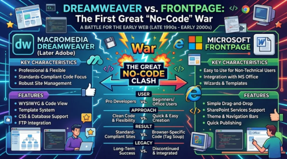 Dreamweaver vs. FrontPage: The First No-Code War