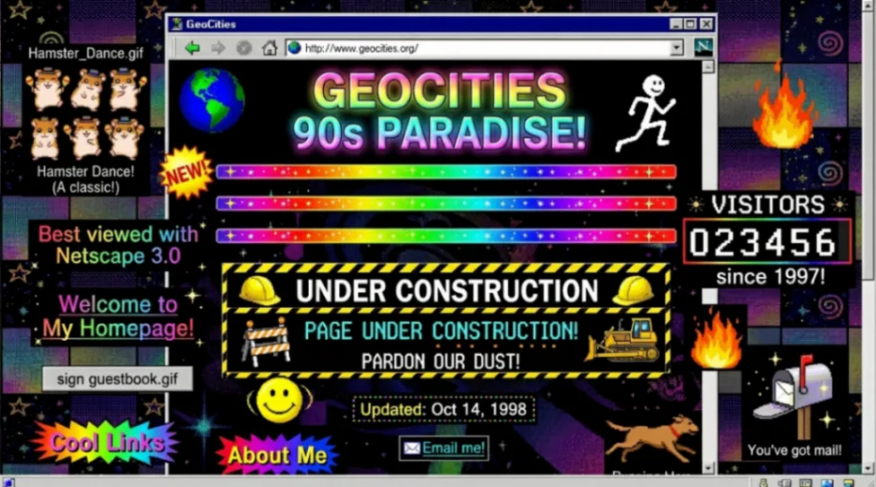 Classic GeoCities page design elements from the 1990s no-code era.
