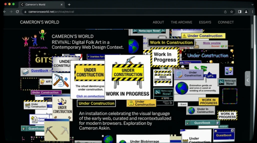 Cameron's World website revival using Under Construction GIFs as digital folk art in contemporary we