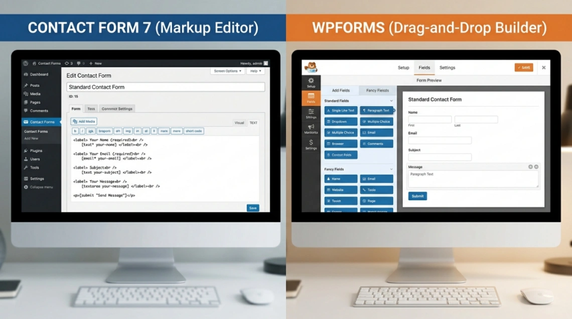 Contact Form 7 markup editor compared to WPForms visual builder
