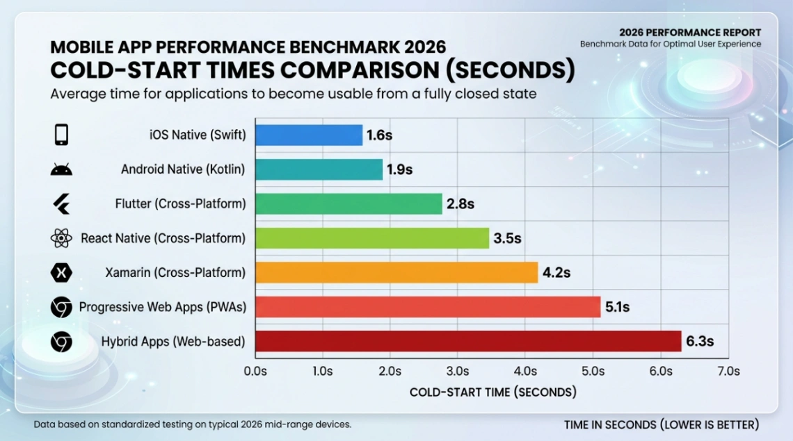 Mobile app performance benchmark chart 2026.