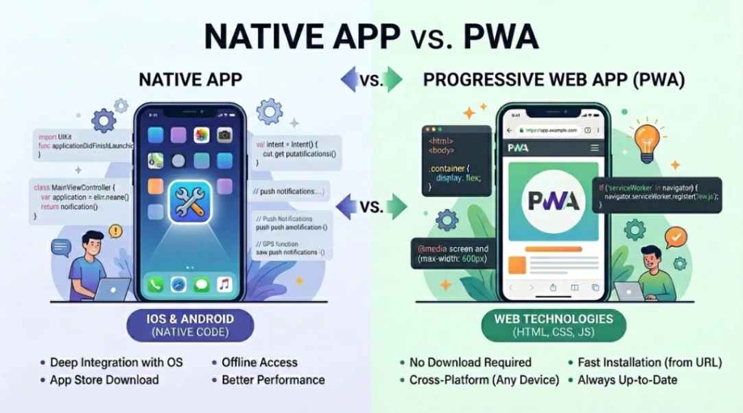 Native mobile app versus web-based mobile app comparison for solopreneurs.