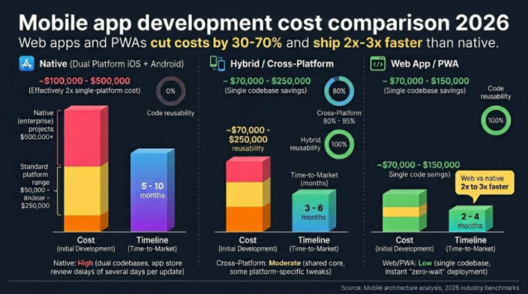 Mobile app development cost comparison for 2026.