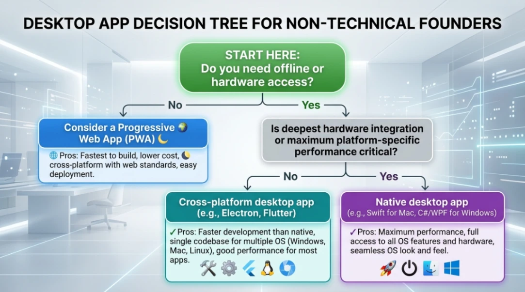 Desktop app decision tree for non-technical founders