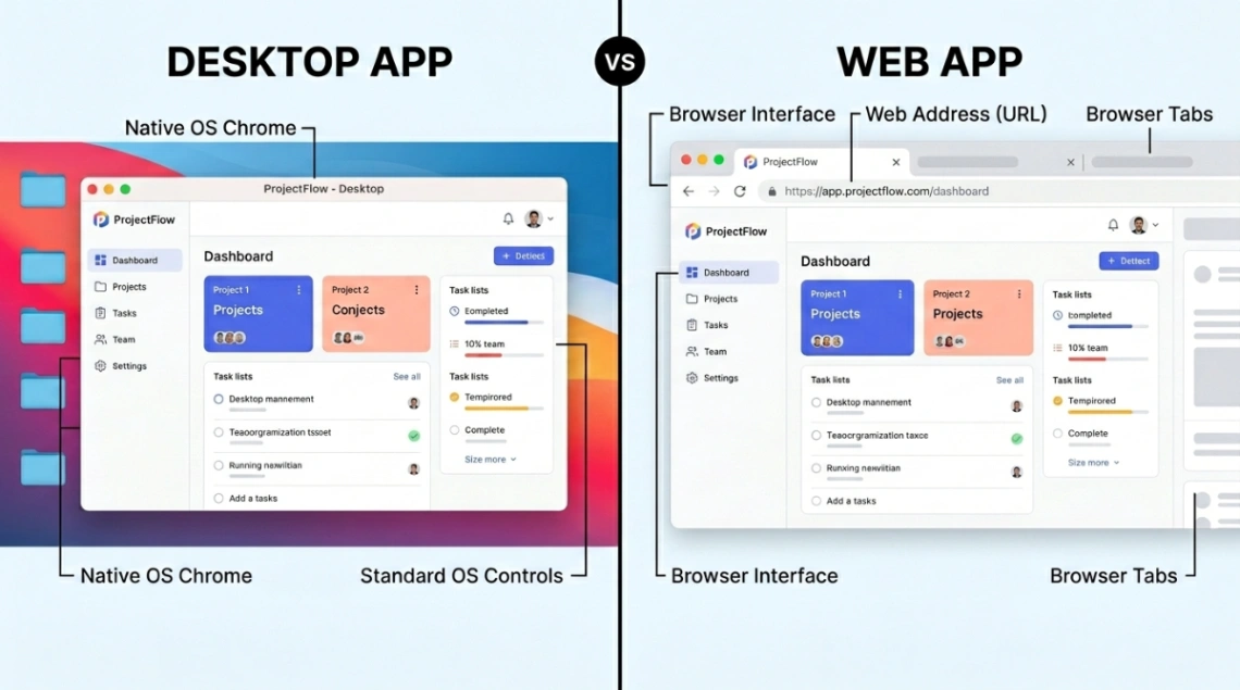 Desktop app vs web app side-by-side comparison