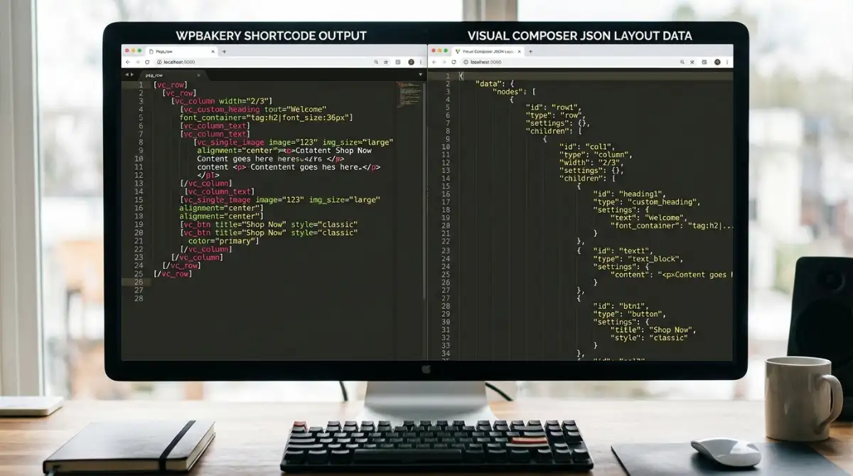 WPBakery shortcode markup compared with Visual Composer JSON layout data