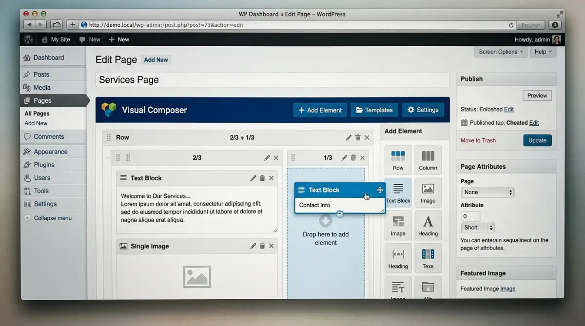 Early Visual Composer drag-and-drop editor inside WordPress