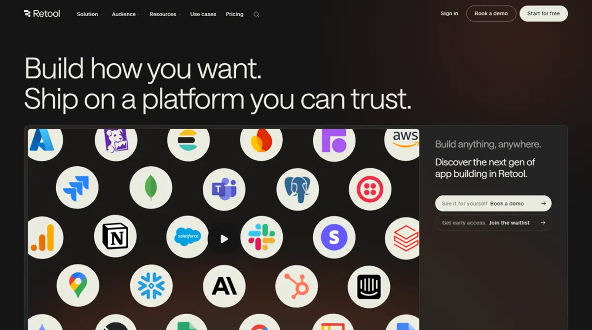 Retool no code builder home page screenshot 2026