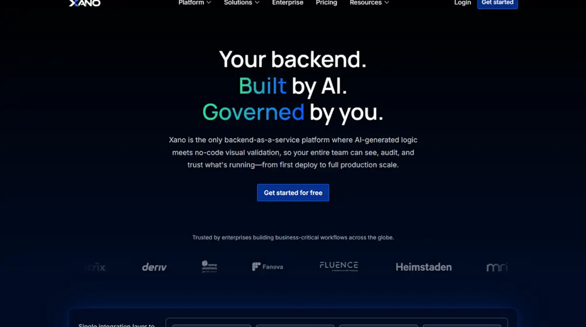 Xano no code website home page screenshot 2026