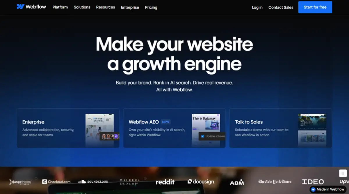 Webflow home page screenshot 2026