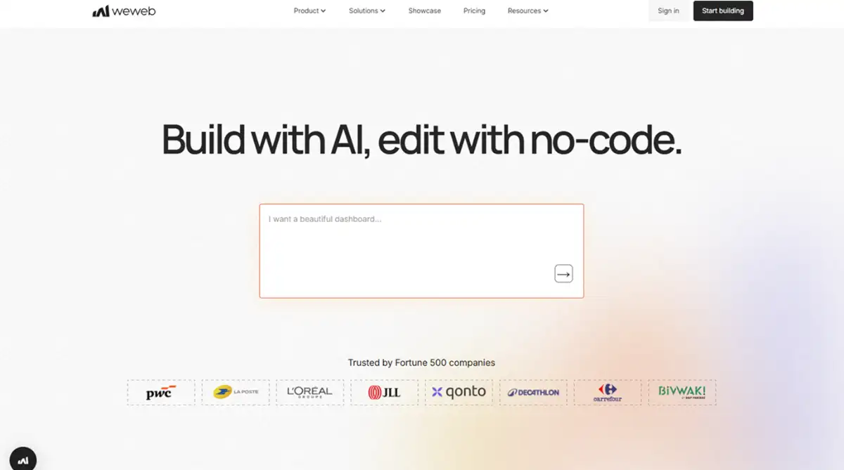 Weweb website hero section screenshot 2026