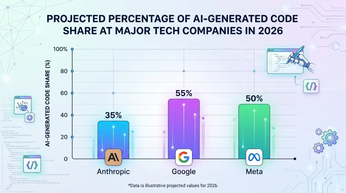 Bar chart showing AI-generated code percentages at major technology companies