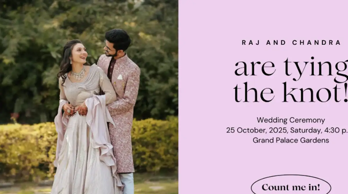 Canva colorful split-layout wedding website template