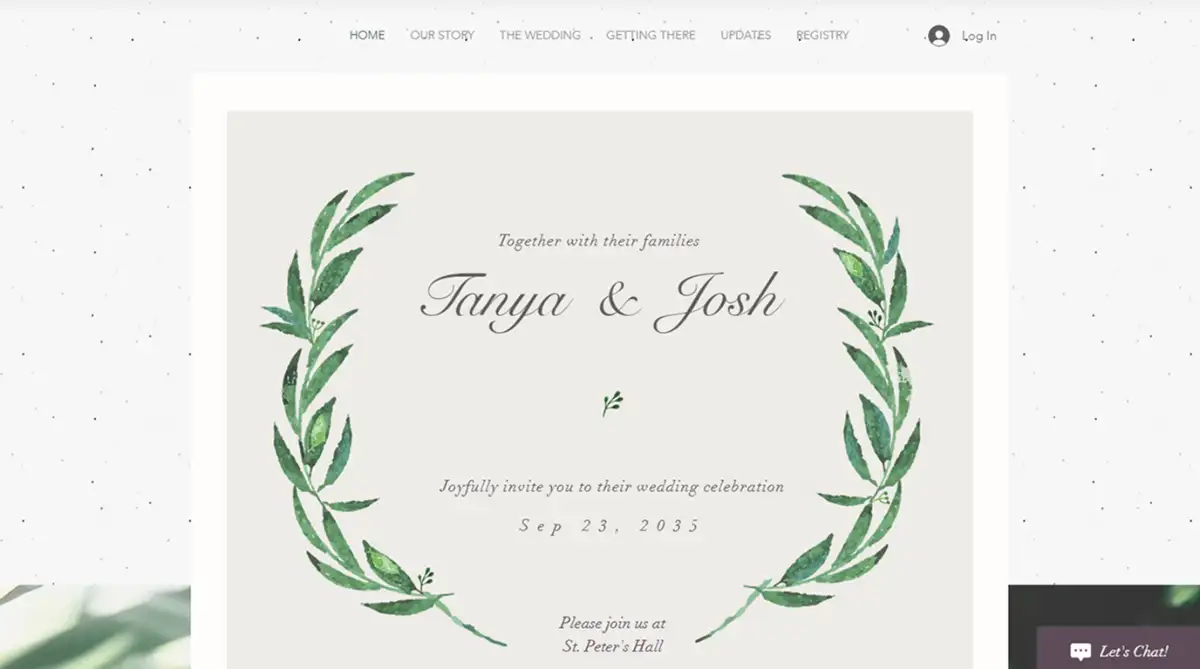 Wix botanical garden wedding website template