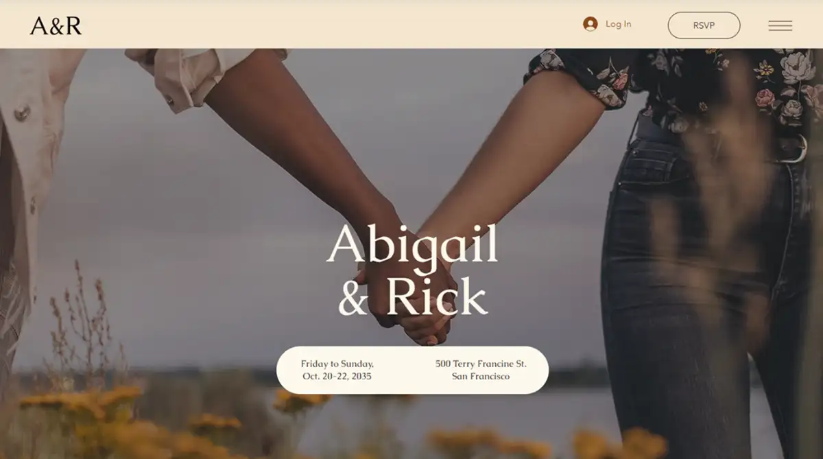 Wix rustic autumn wedding website template.