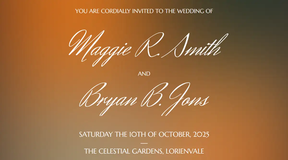 Figma Sites atmospheric amber gradient wedding website template