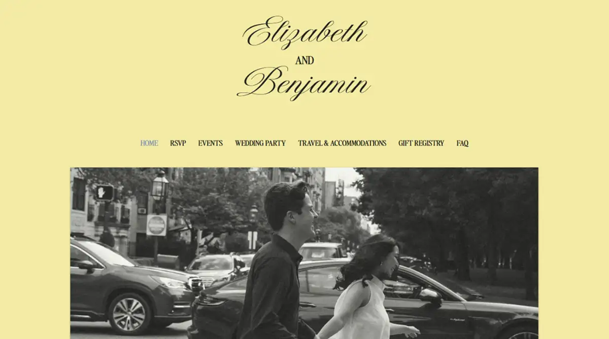 Minted retro-inspired pastel yellow wedding website template