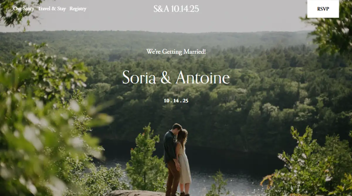 Squarespace Soria cinematic nature wedding website template