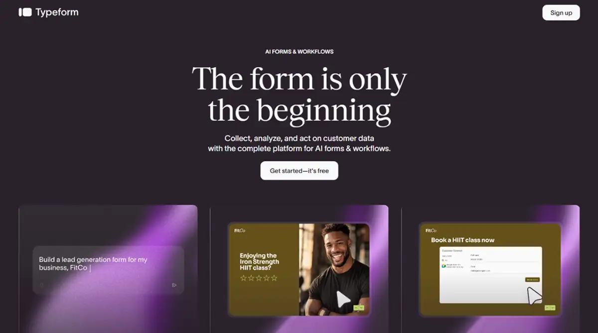 Typeform home page screenshot