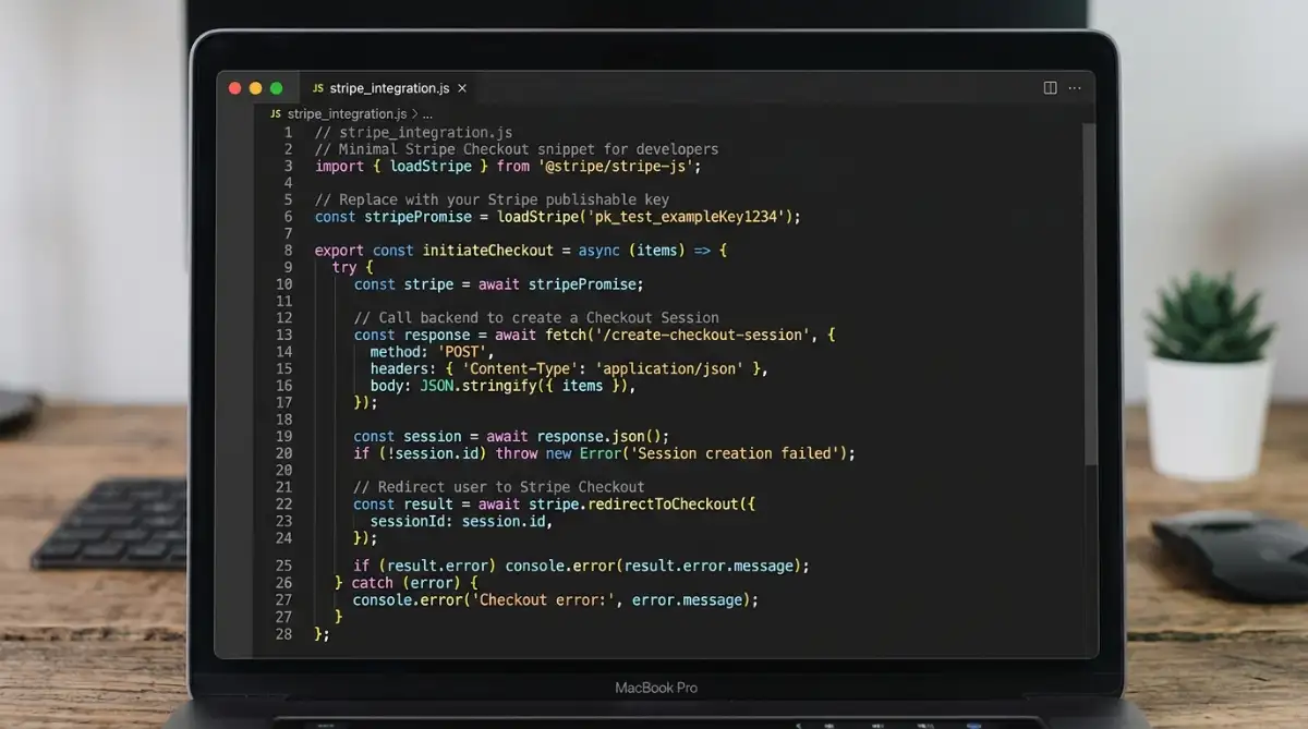 Stripe payment API code integration snippet demonstrating the simplicity of the early checkout