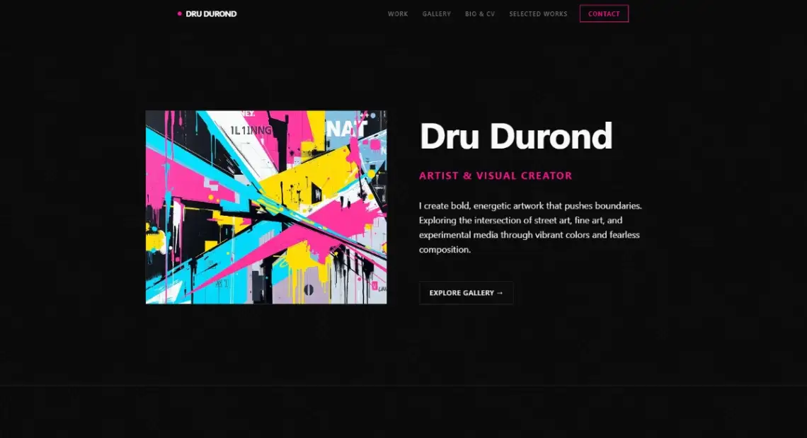 B12 Artist Portfolio template screenshot with dark editorial theme and large hero statements