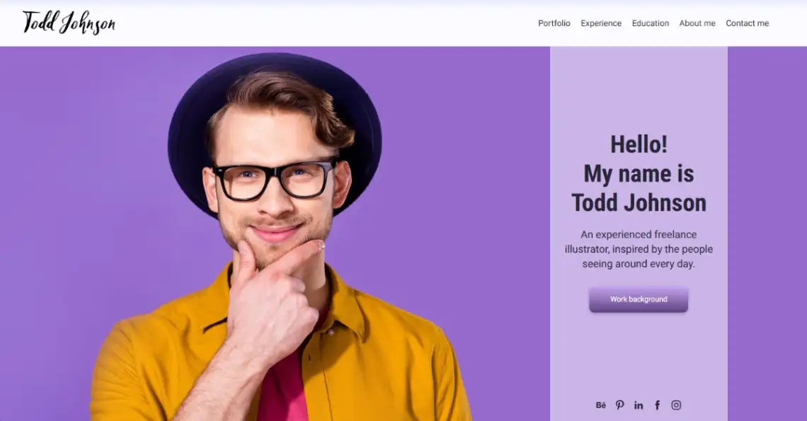 Renderforest Illustrator Portfolio template screenshot with purple branding and artwork grid