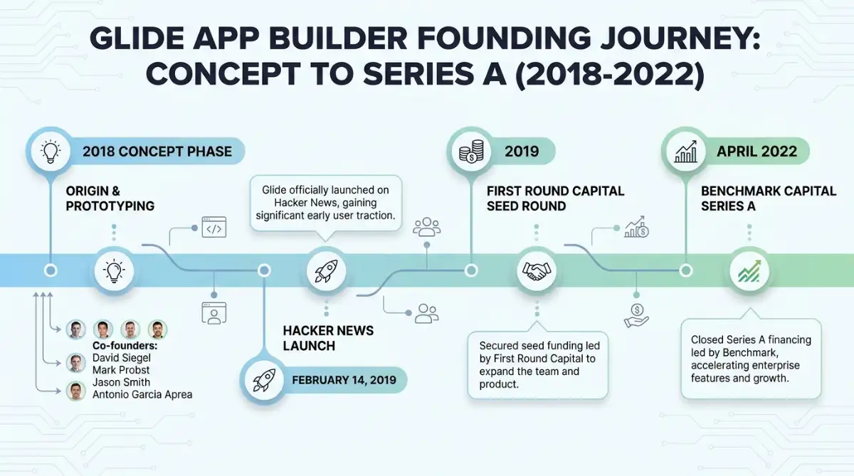 Glide app builder founding timeline from 2018 to 2022 Series A