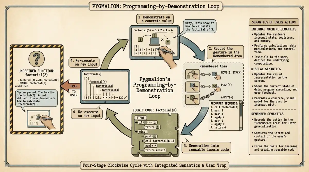 Four-stage diagram of Pygmalion's programming by demonstration loop