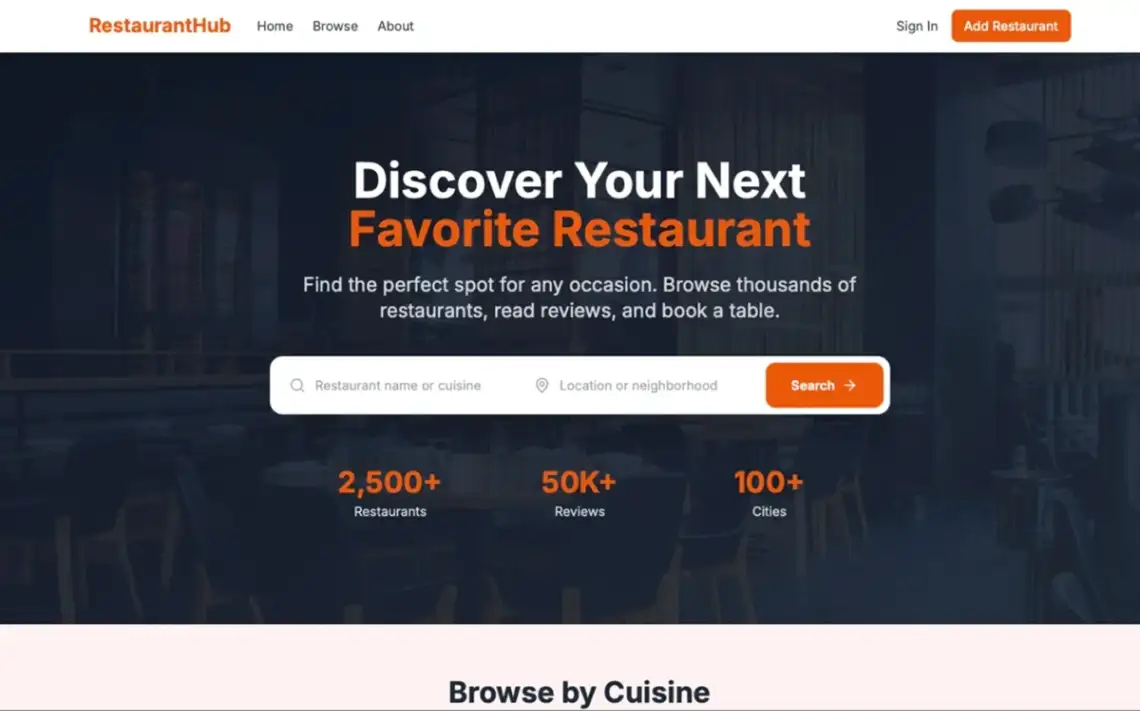 Directify dining no code directory template homepage