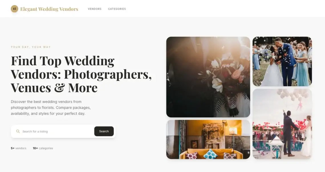 Directify wedding vendor directory template homepage