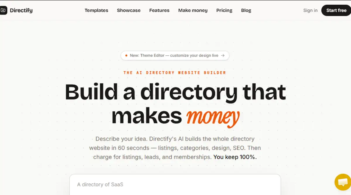 Directify homepage promoting an AI directory website builder