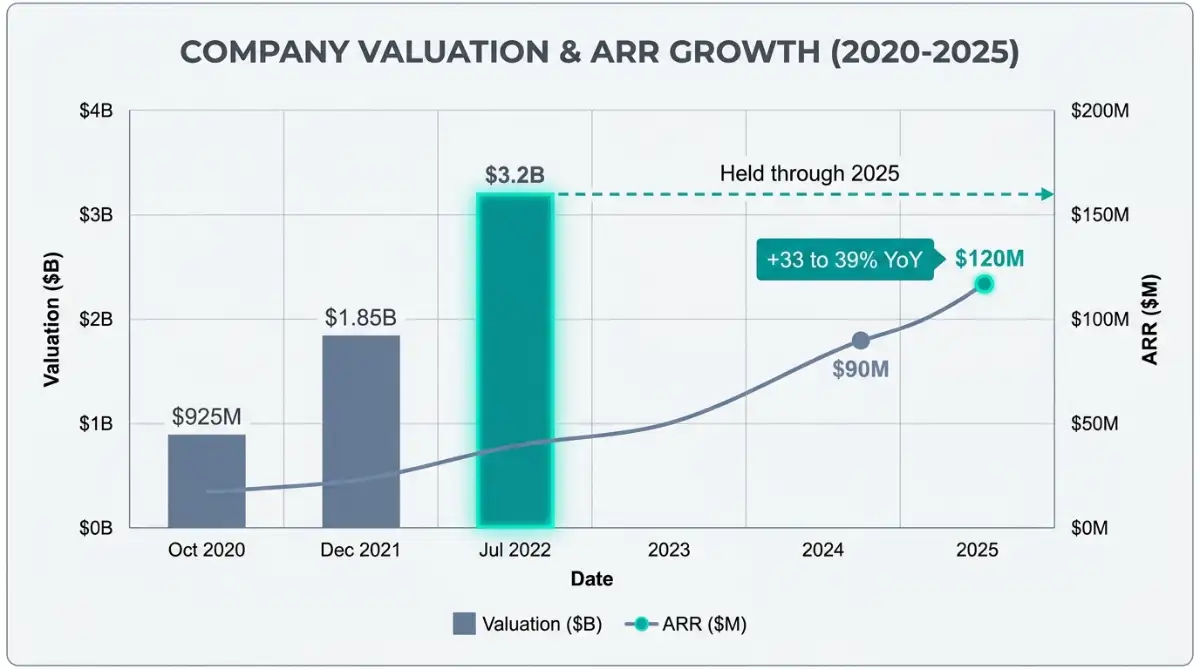 Retool valuation milestones and ARR growth charted from 2020 to 2025