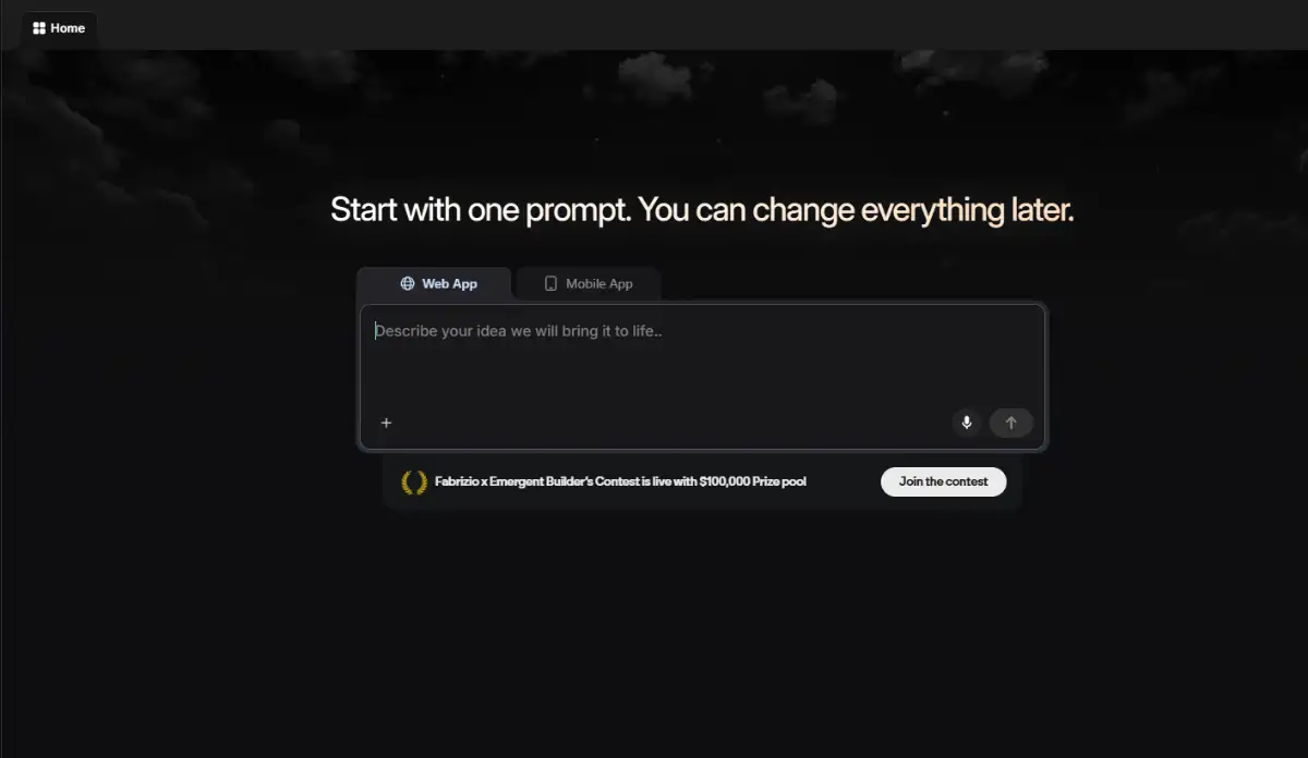 Emergent conversational AI app builder homepage hero section