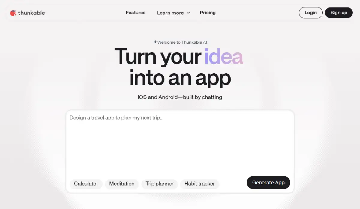 Thunkable homepage showing block based app logic editor