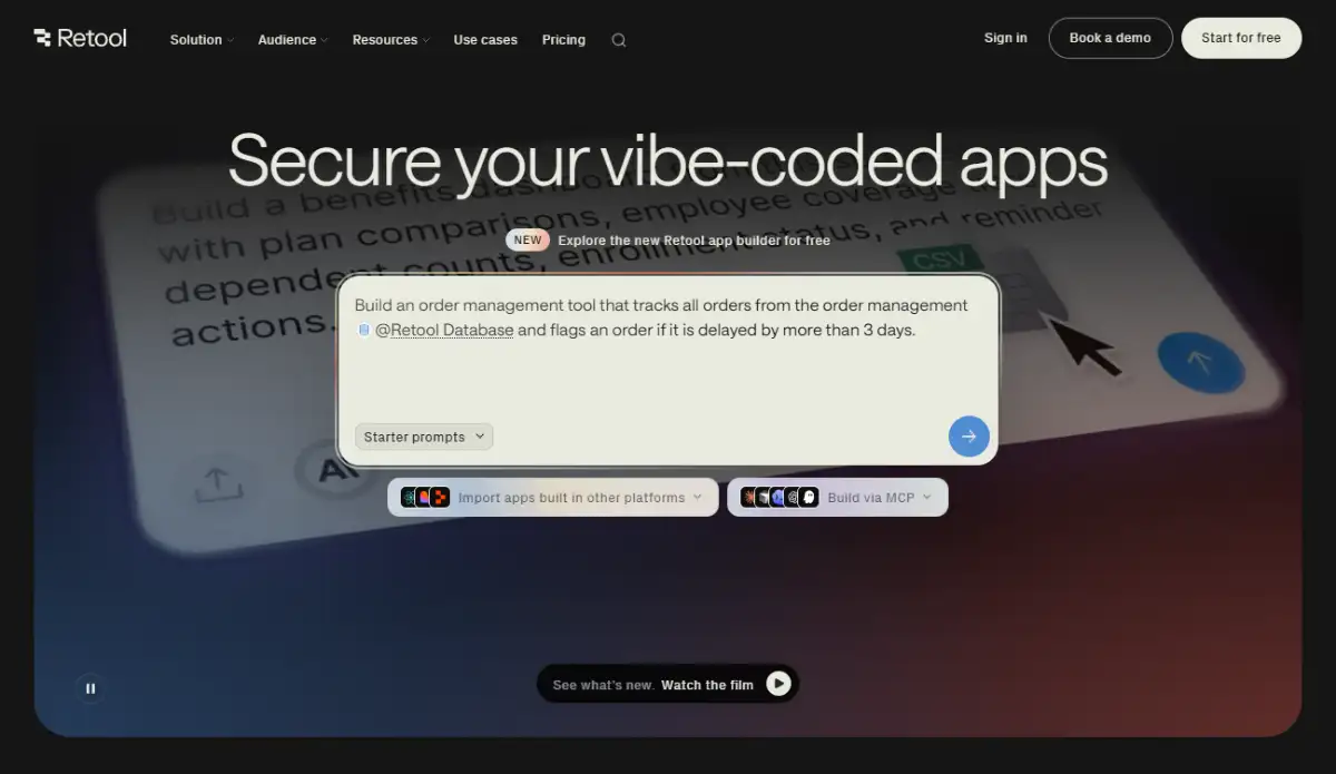 Retool homepage showing internal admin panel components