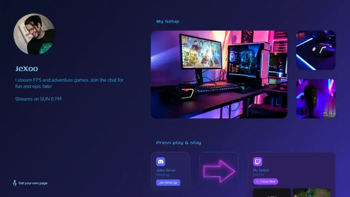 Gaming streamer no code website template