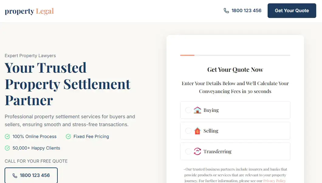 Property Lawyer Lead Gen home page screenshot