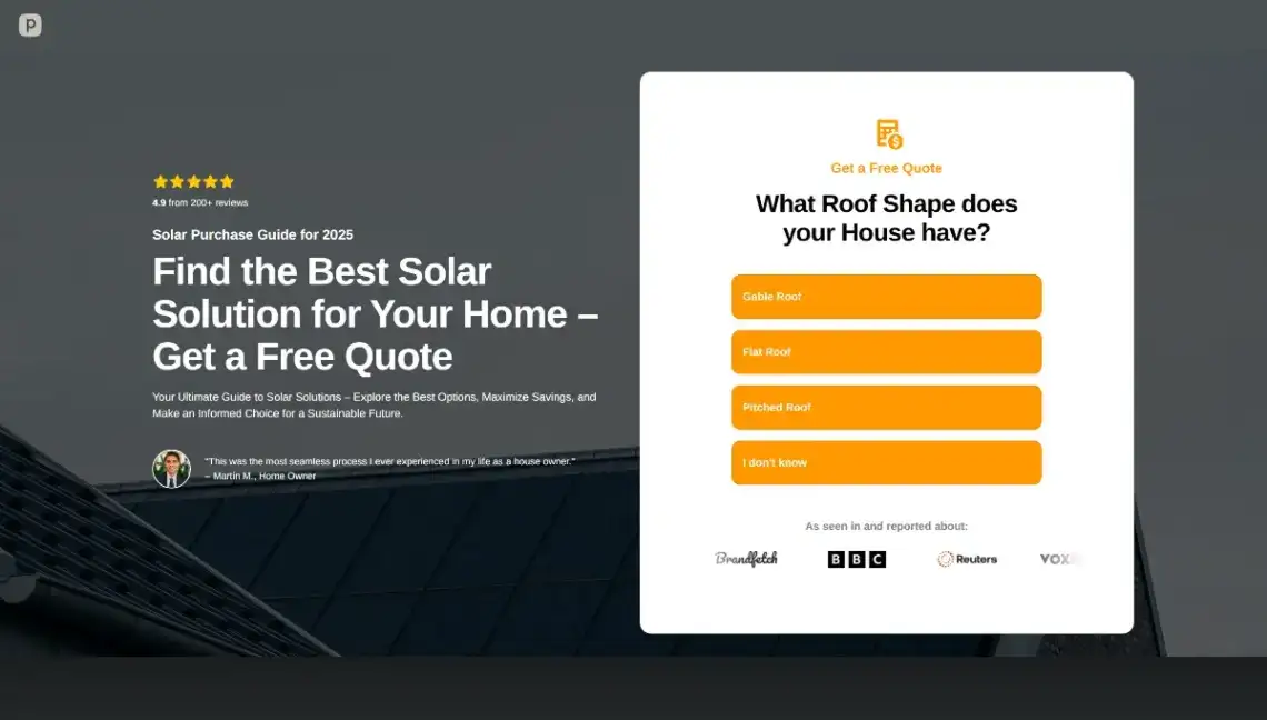 Solar Quote Lead Generation home page screenshot