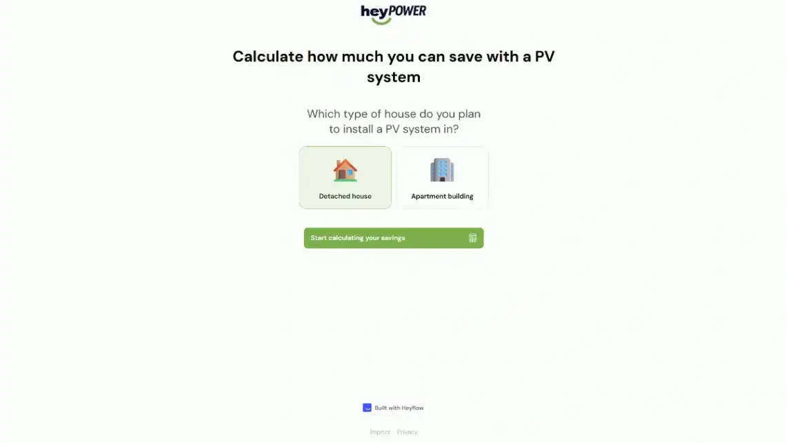 Solar Savings Calculator home page screenshot