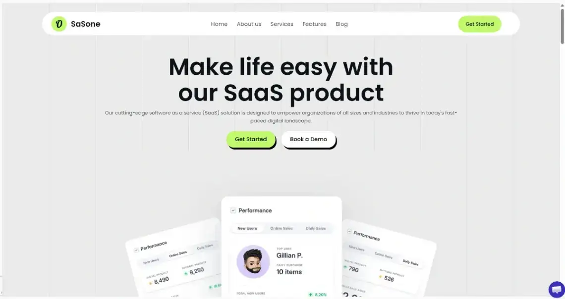 SaaS Startup home page screenshot
