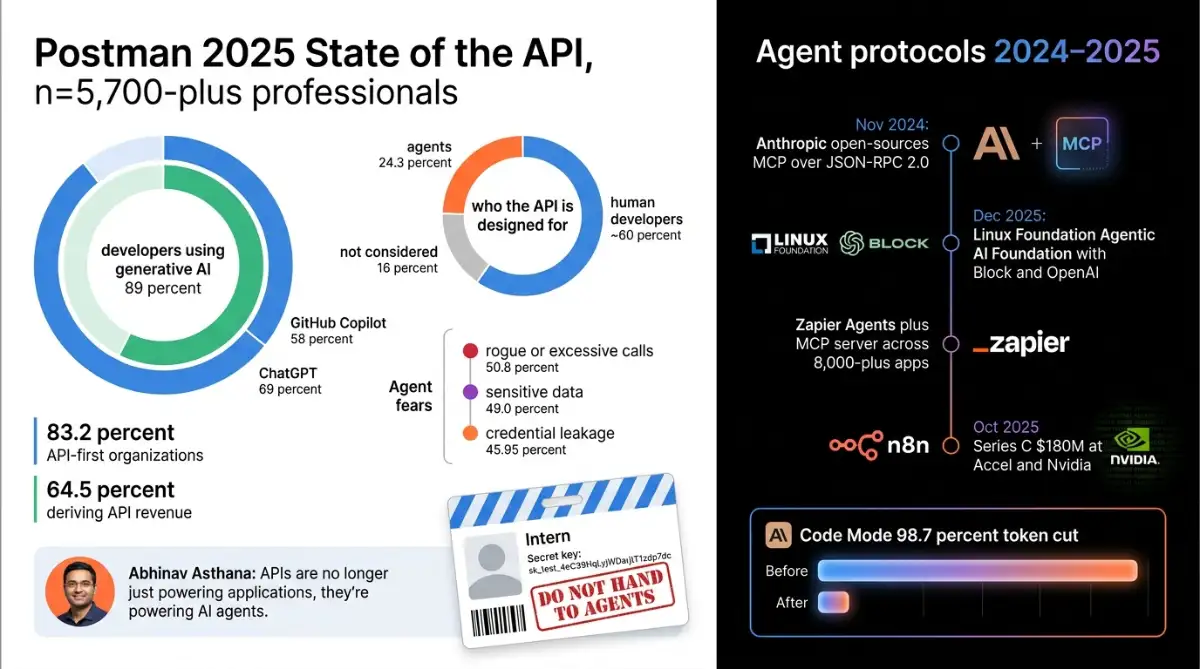 Postman 24.3 percent agent-ready APIs beside MCP and n8n Series C