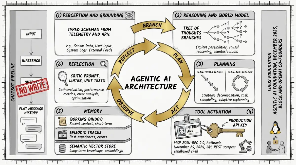 Architecture of an AI Agent versus a one-shot chatbot