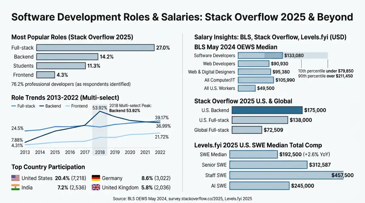 Stack Overflow role split beside BLS and backend salary gap