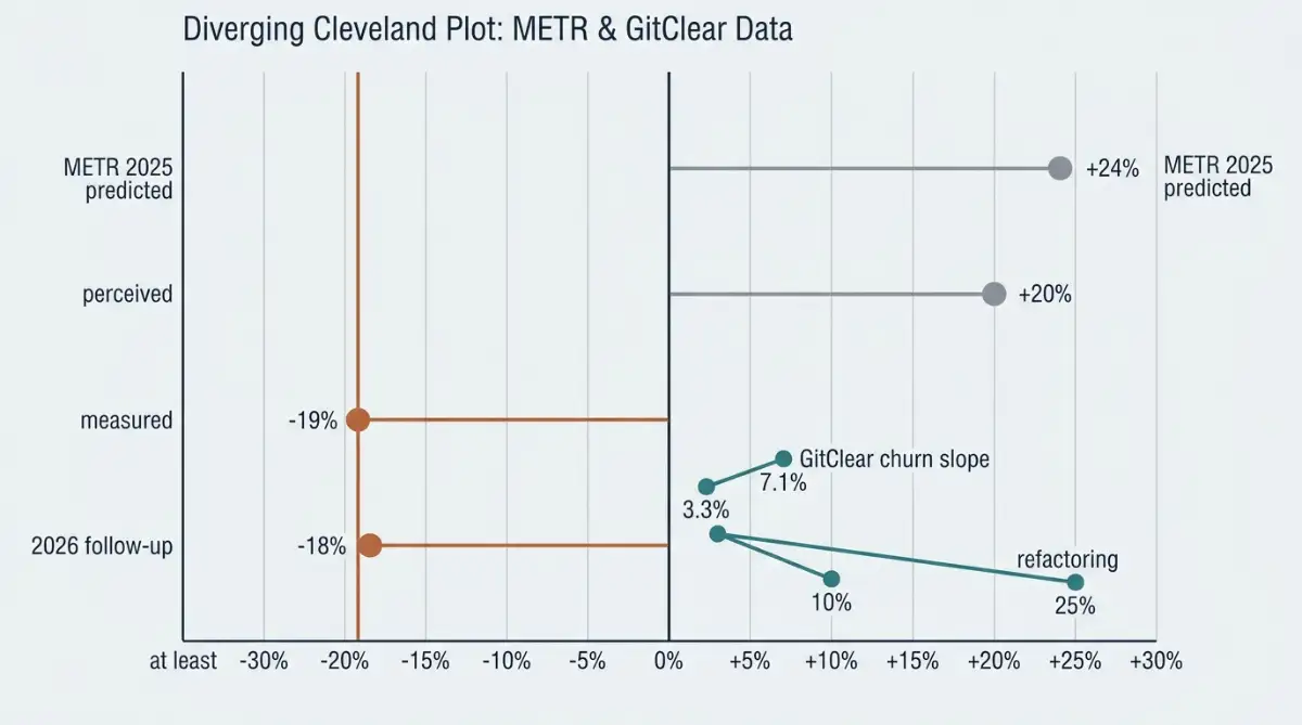 METR plus and minus gaps beside GitClear churn
