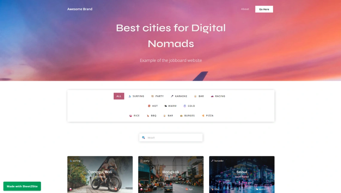 Digital Nomad Locations website template