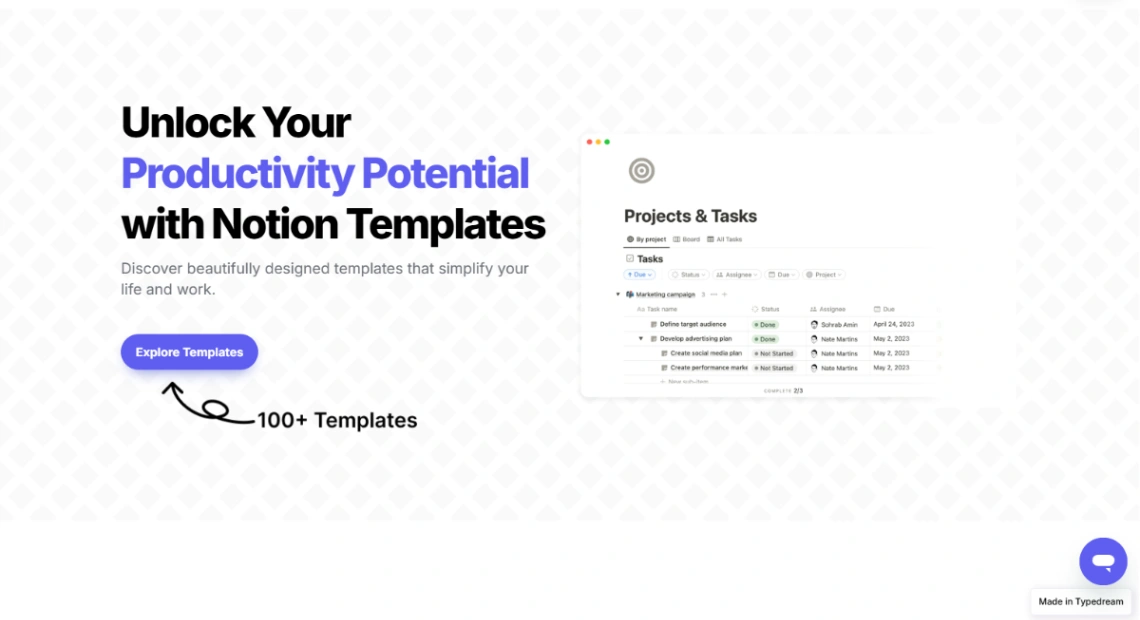 Notion Templates Store website template