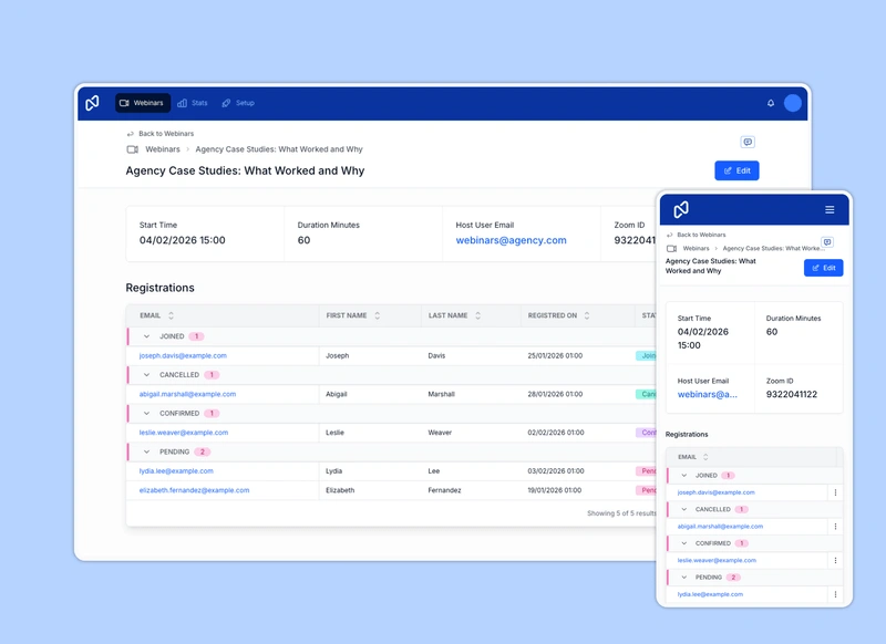 Webinar Management web application template
