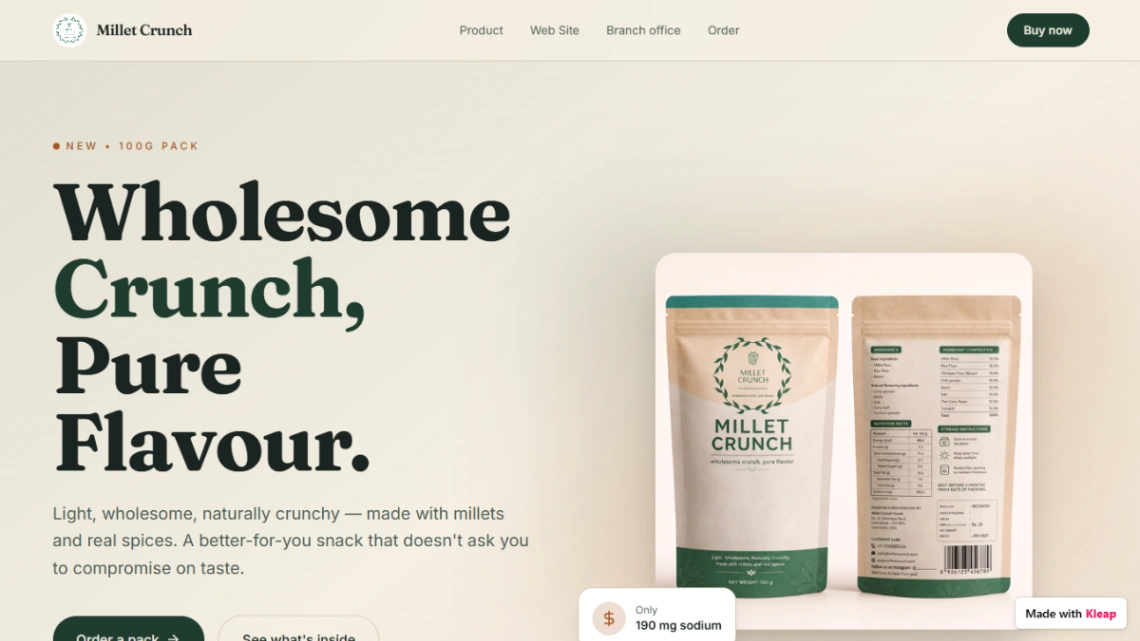 Packaged Snack Brand website template