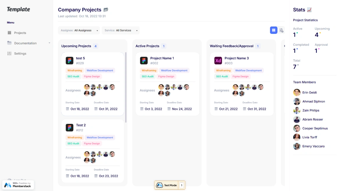 Agency Project Dashboard website template